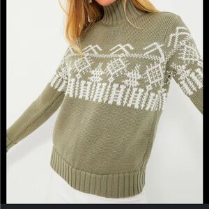 The Knotty Ones Sage Green Turtleneck Sweater with White Pattern